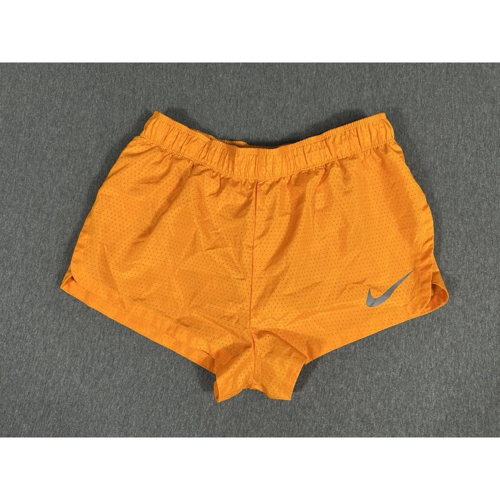 Nike Dri-Fit Womens Running Shorts Orange Perforated Athletic Elastic Waist S